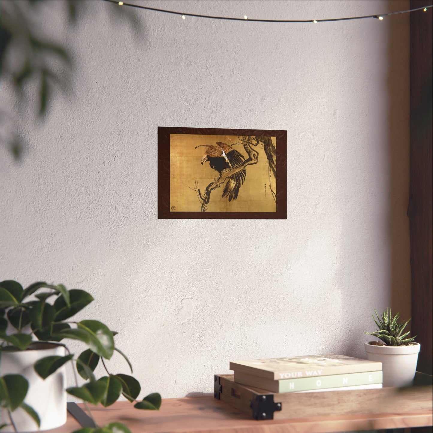 Fierce Eagle Japanese Ink Painting Poster - Nagasawa Rosetsu Remastered Wood Frame Effect Wall Art | MU-NI Japan