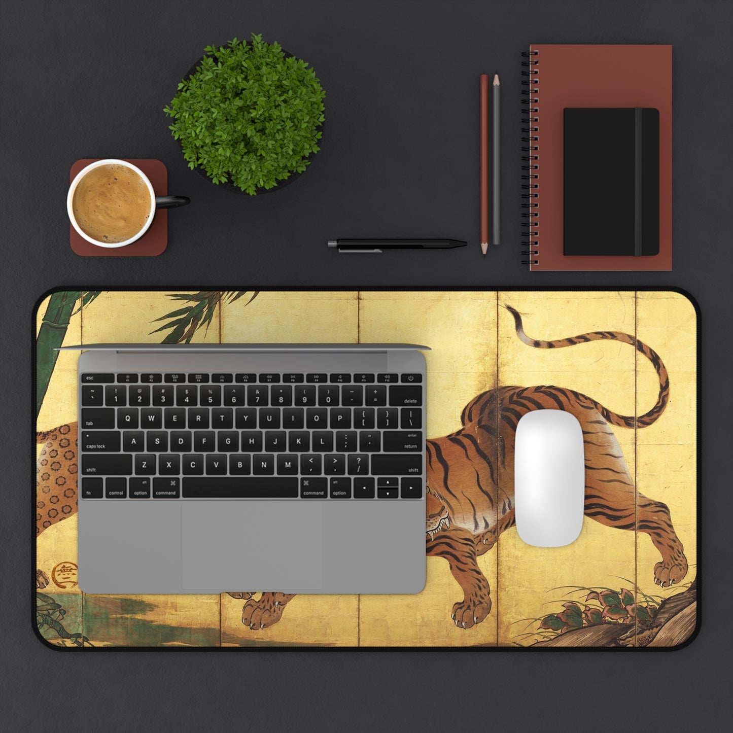 Kano Sanraku Ancient Japanese Tiger - Screen Art Desk Mat Vintage Art Large Mousepad | RHC MU-NI Japan