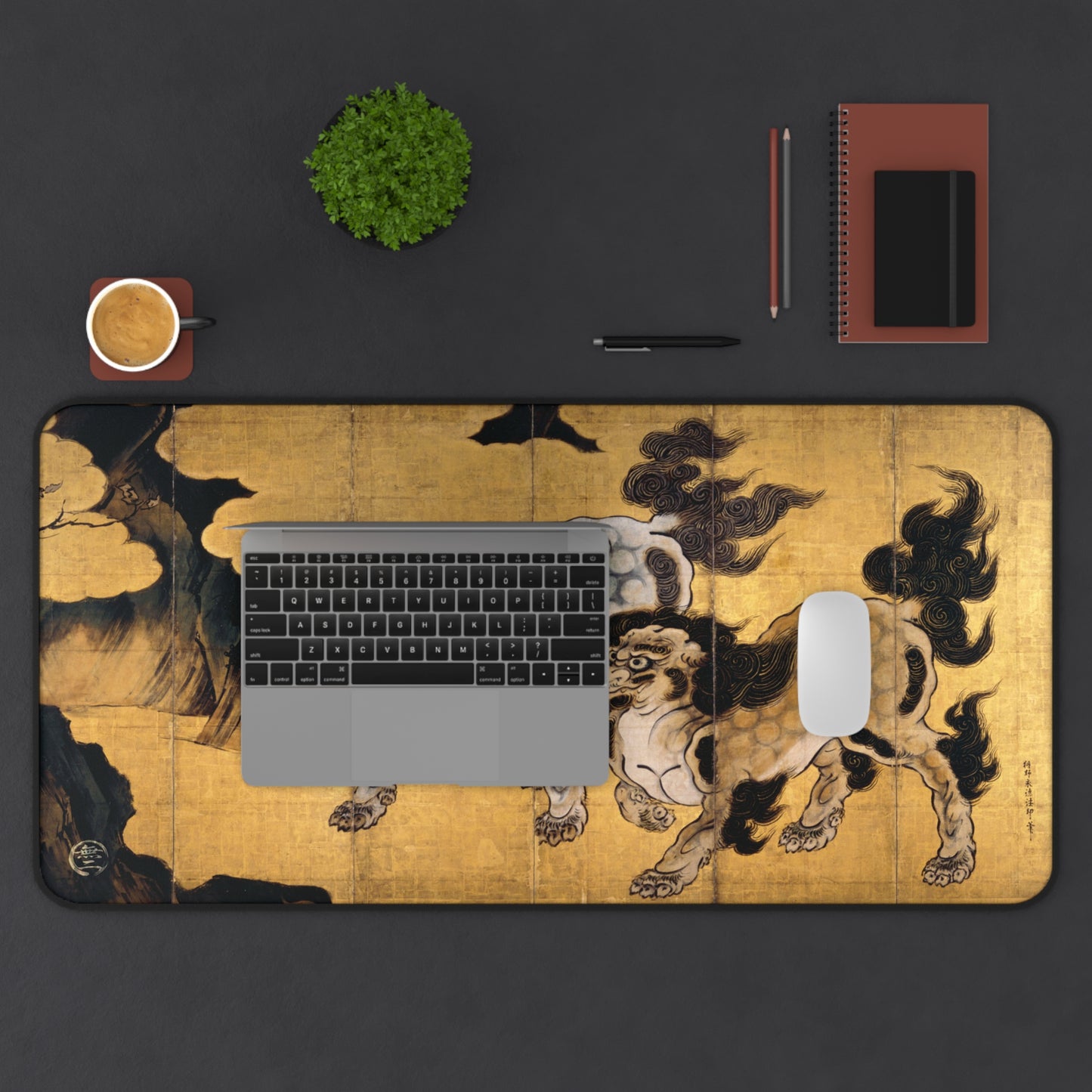 Kano Eitoku Karashishi - Screen Art Desk Mat 16x32inch Japanese Art Large Mouse Pad | RHC MU-NI Japan