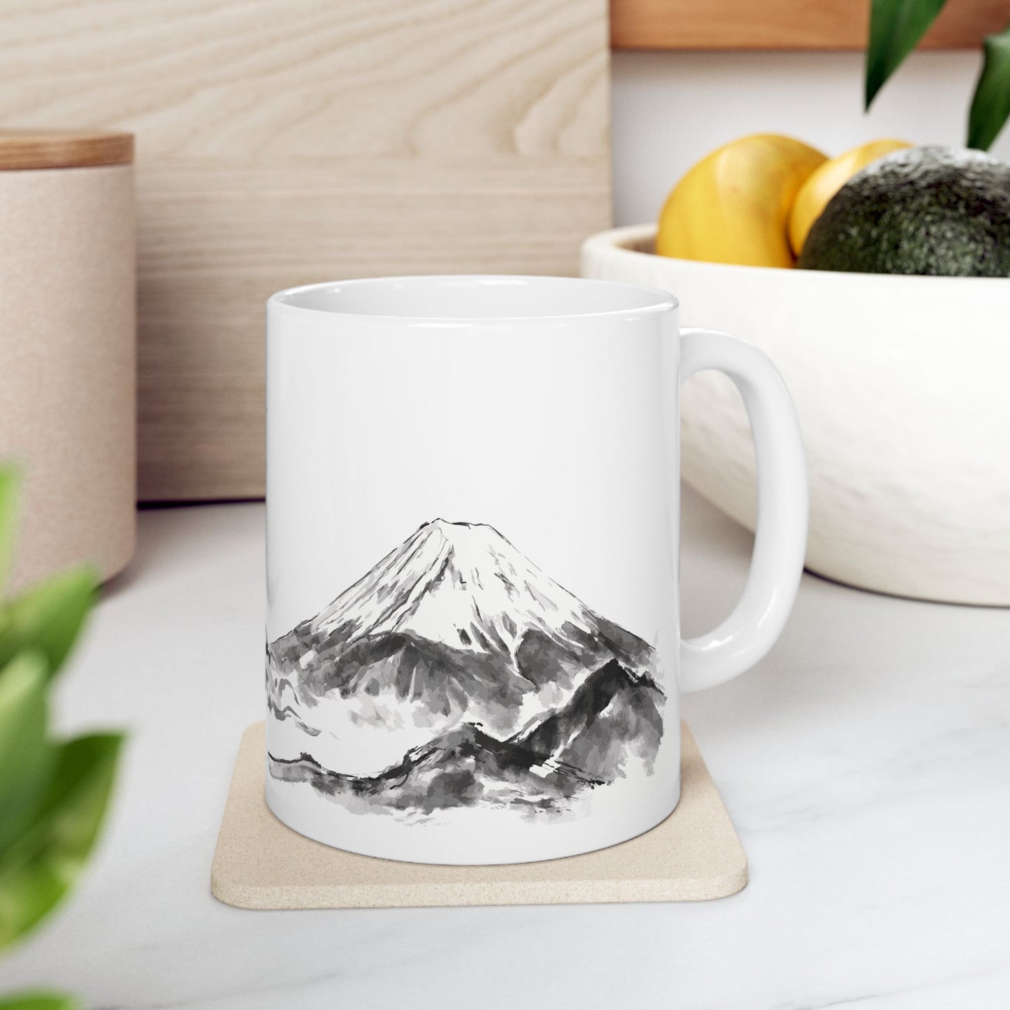 Rising Phoenix Houou over Mount Fuji Ceramic Mug - Japanese Sumi-e Zen Art Coffee Cup, Aesthetic Japandi Home Decor Gift HF1L | MU-NI Japan