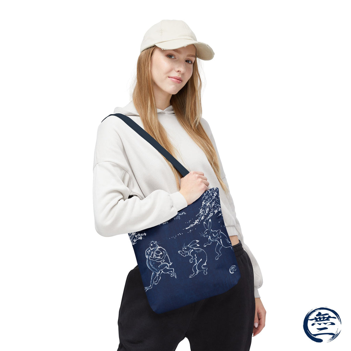Choju Giga Tote Bag -AIZOME- Japanese Indigo Style Frogs and Rabbits Vintage Scroll Art | MU-NI Japan