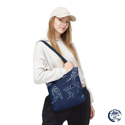 Choju Giga Tote Bag -AIZOME- Japanese Indigo Style Frogs and Rabbits Vintage Scroll Art | MU-NI Japan