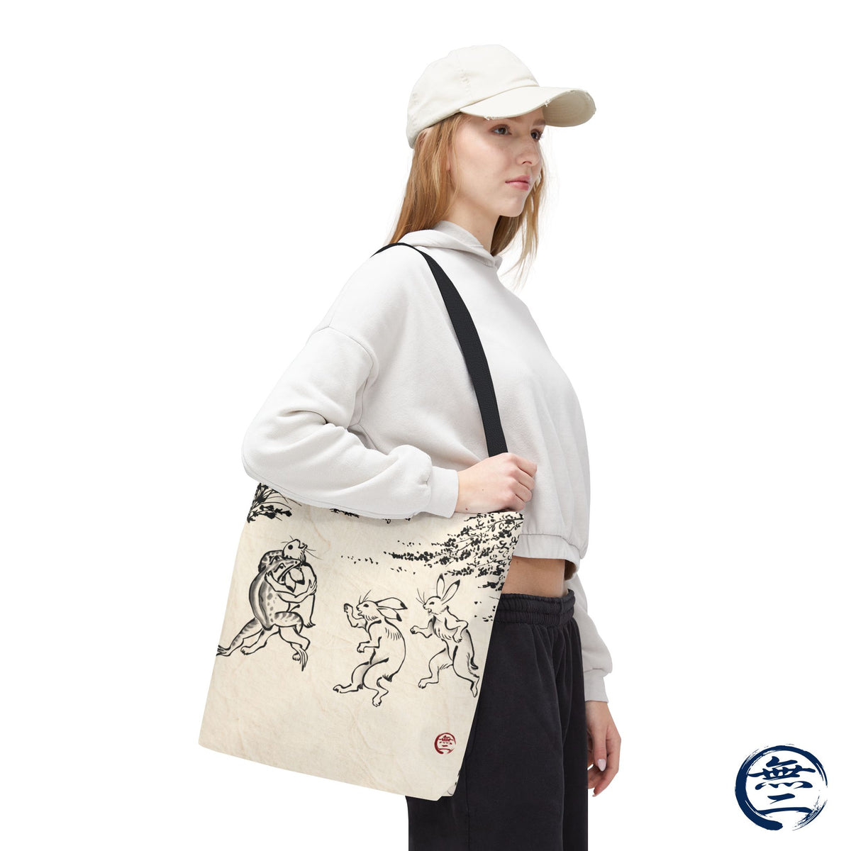 Choju Giga Tote Bag -WASHI- Japanese Frogs and Rabbits Vintage Scroll Art | MU-NI Japan