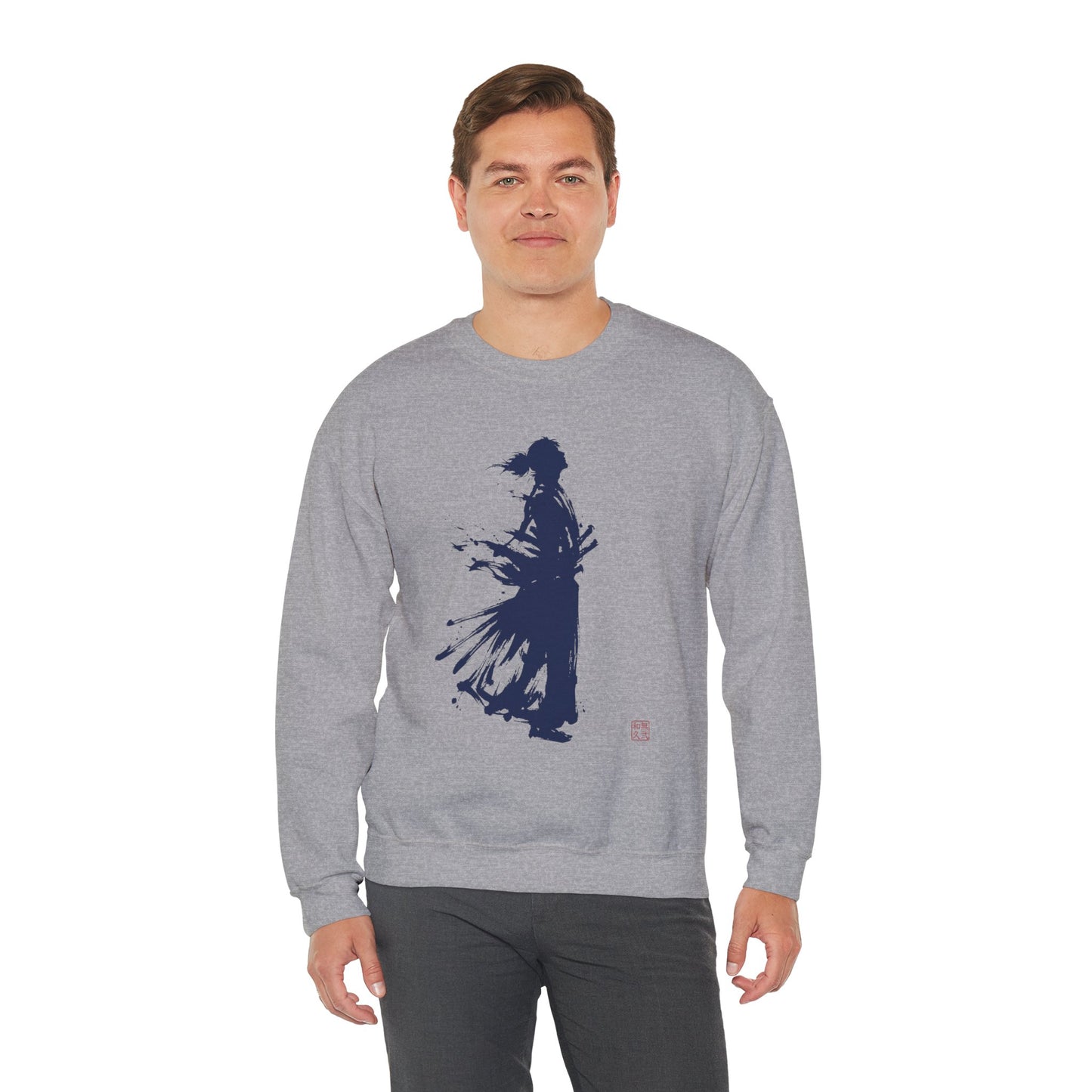 Minimalist Samurai Silhouette Unisex Crewneck Sweatshirt | "The One and Only" Shodo (Japanese Kanji Calligraphy),  SR2S | MU-NI Japan