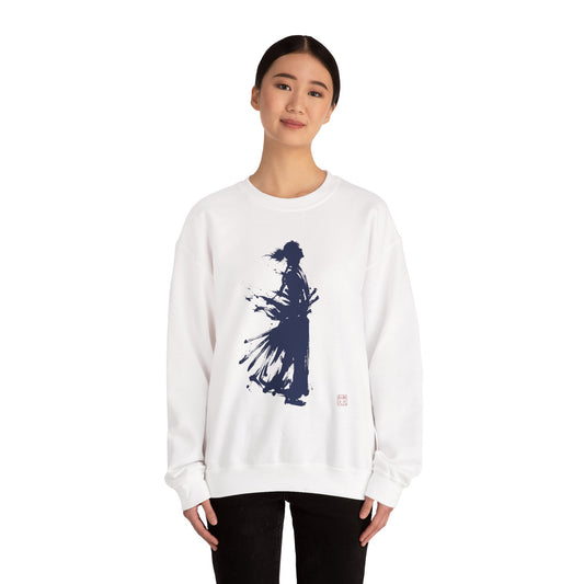 Minimalist Samurai Silhouette Unisex Crewneck Sweatshirt | "The One and Only" Shodo (Japanese Kanji Calligraphy),  SR2S | MU-NI Japan