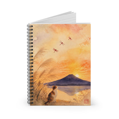 Japanese Calico Cat and Autumn Mount Fuji Sunset Spiral Notebook | MU-NI Japan