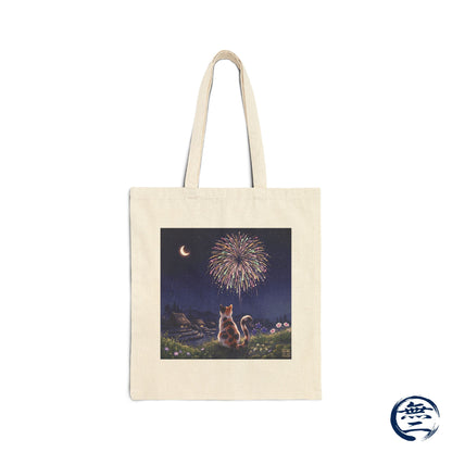 Japanese Calico Cat Fireworks Canvas Tote Bag, Nostalgic Night Sky Summer  Heavy Cotton Shoulder Bag | MU-NI Japan