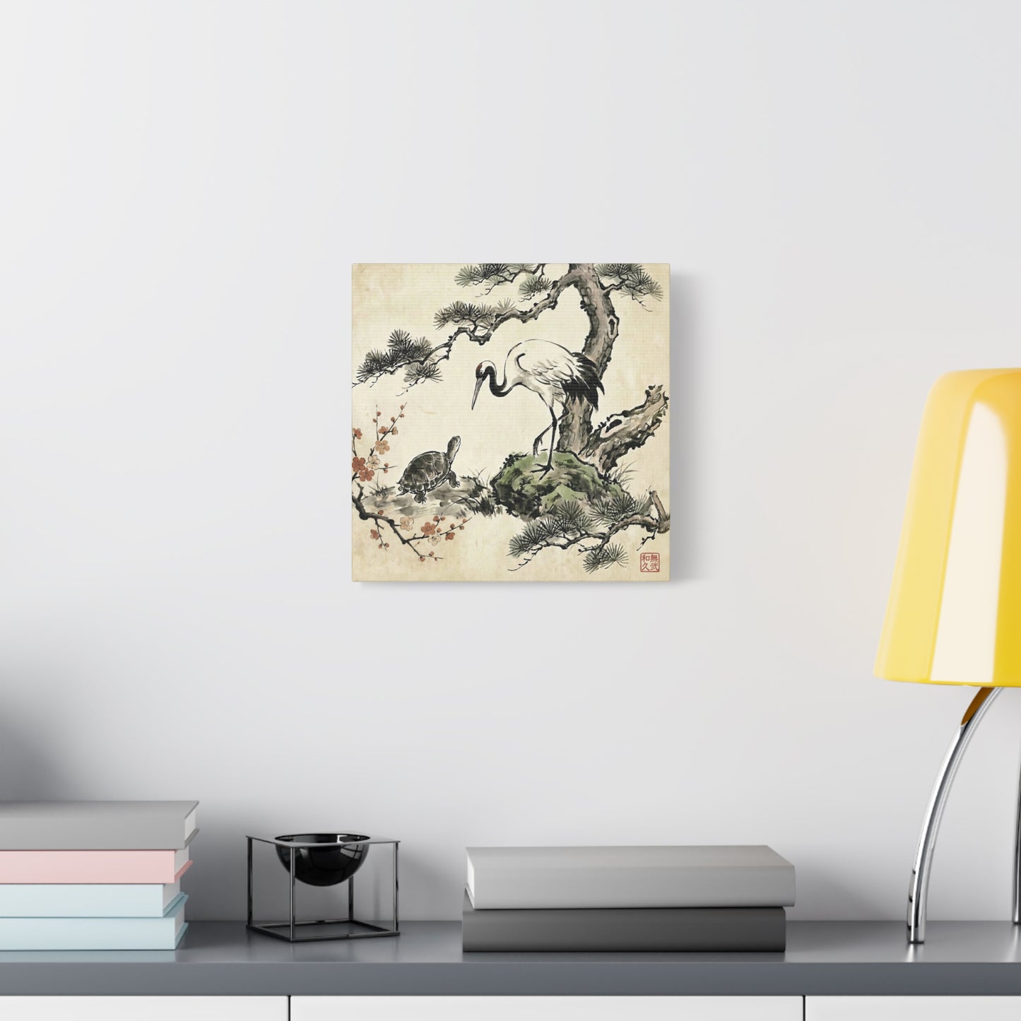 Japanese Crane and Turtle Longevity Zen Ink Art Canvas - Tsuru and Kame  | CT2V MU-NI Japan