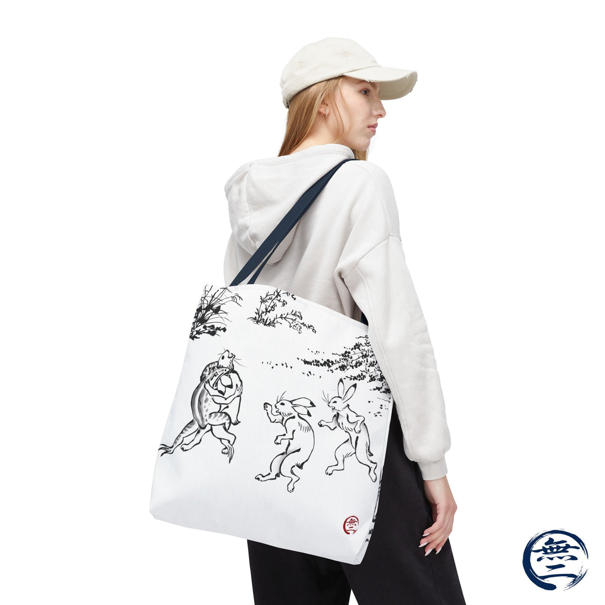 Choju Giga Tote Bag -SHIRO- Japanese Frogs and Rabbits Vintage Scroll Art | MU-NI Japan
