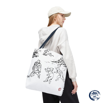 Choju Giga Tote Bag -SHIRO- Japanese Frogs and Rabbits Vintage Scroll Art | MU-NI Japan