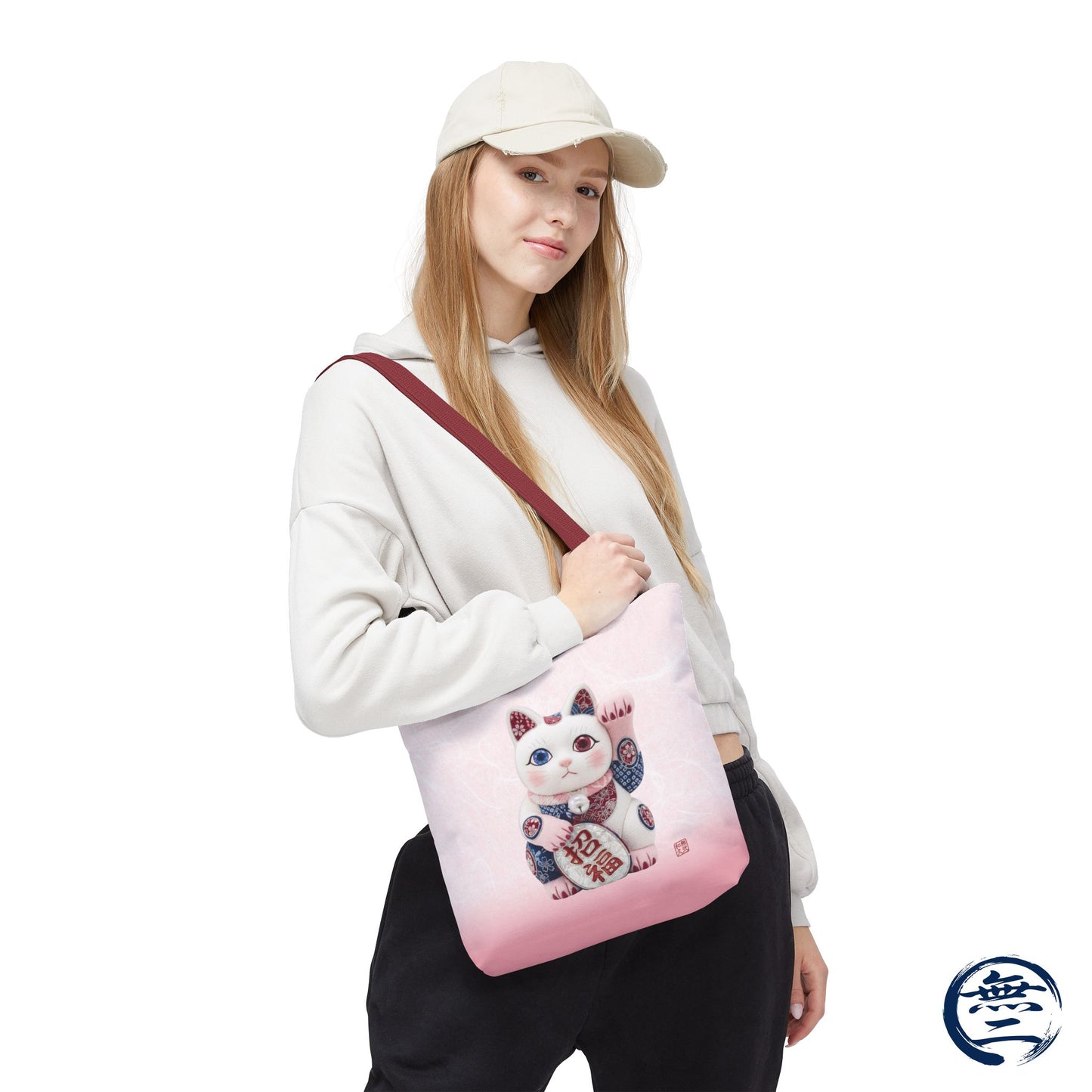 Shin-Maneki neko Modern Kimekomi Decor Style Tote Bag | Kawaii Odd-Eye & Smile Dual Design- Beckon Health and Happiness MS2D | MU-NI Japan