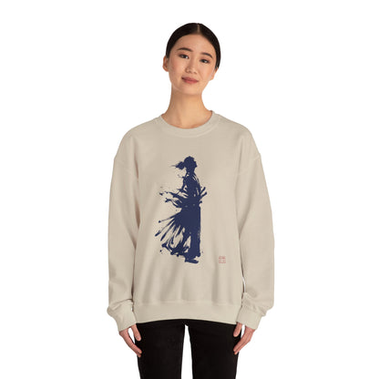 Minimalist Samurai Silhouette Unisex Crewneck Sweatshirt | "The One and Only" Shodo (Japanese Kanji Calligraphy),  SR2S | MU-NI Japan