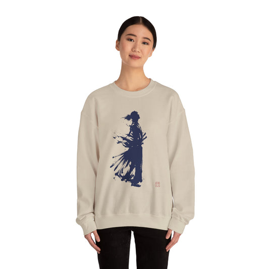 Minimalist Samurai Silhouette Unisex Crewneck Sweatshirt | "The One and Only" Shodo (Japanese Kanji Calligraphy),  SR2S | MU-NI Japan