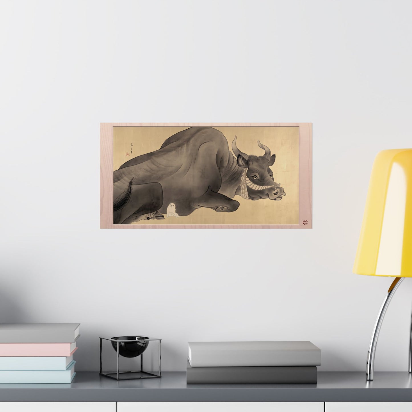 Nagasawa Rosetsu | Black Bull and Puppy Art Print - Japanese Vintage Animal Painting Poster | RHC MU-NI Japan