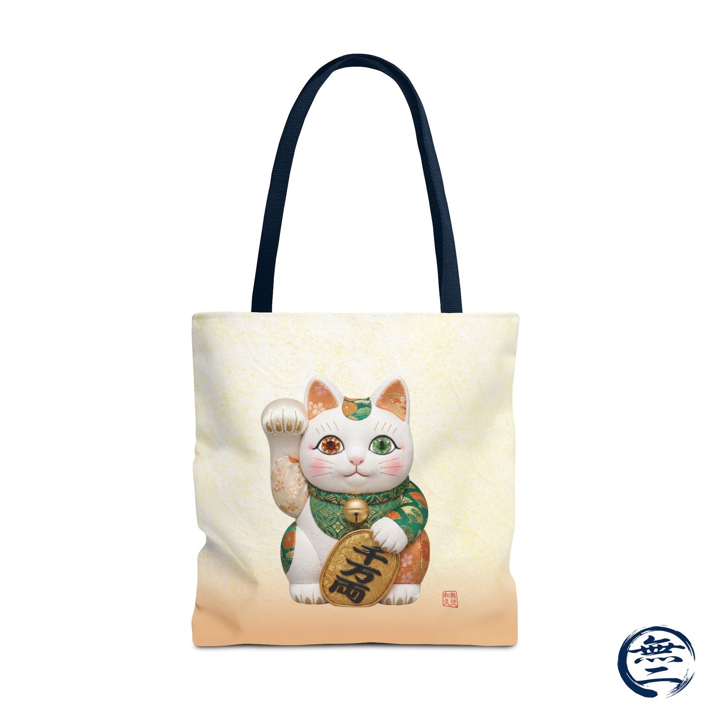 Shin-Maneki neko Modern Kimekomi Decor Style Tote Bag | Kawaii Odd-Eye & Smile Dual Design- Beckon Wealth and Prosperity MK2D | MU-NI Japan
