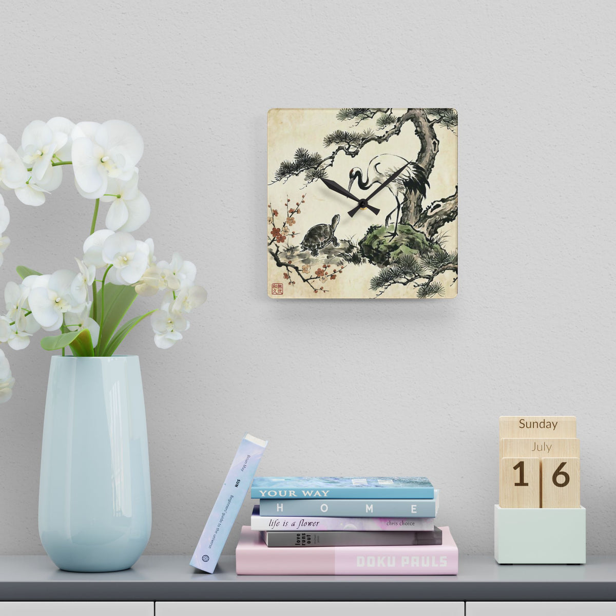 Japanese Crane and Turtle, Pine and Plum Wall Clock - Symbol of Longevity & Peace Wall Art | MU-NI Japan