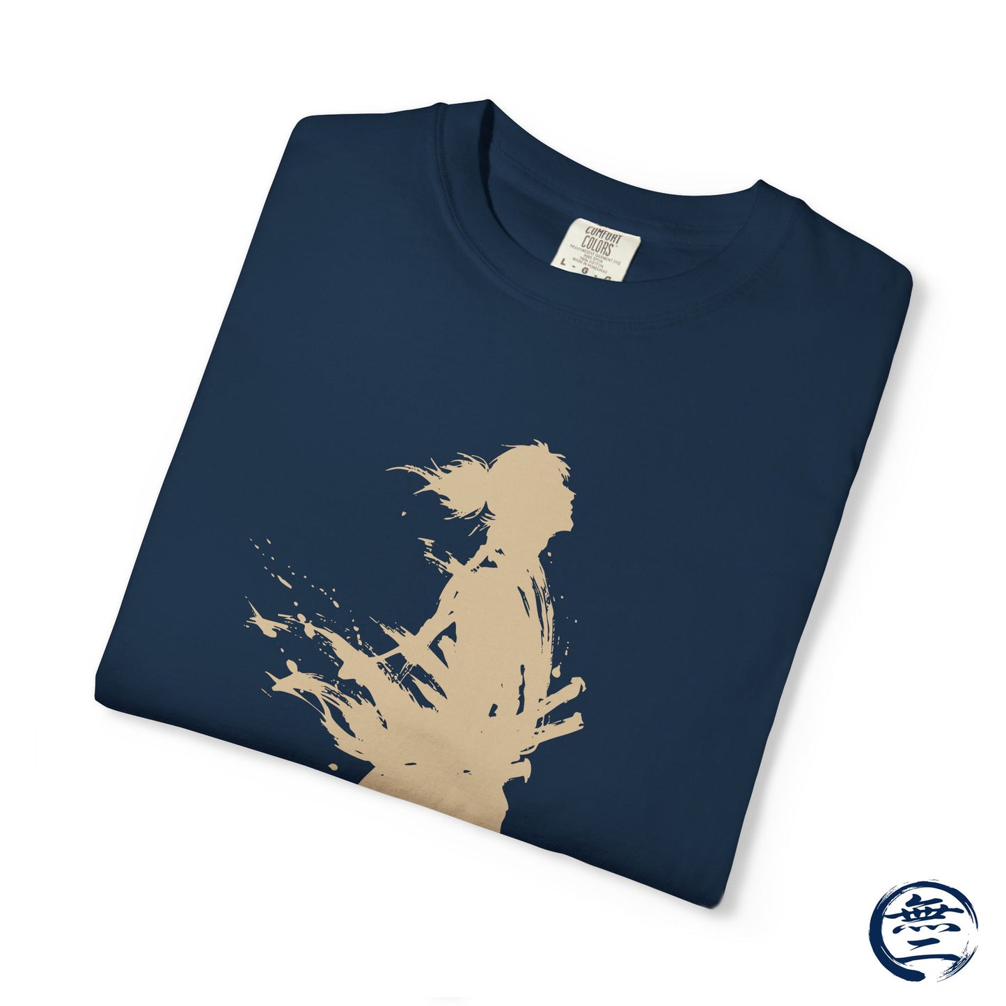 Minimalist Samurai Silhouette Zen T-Shirt - Japanese Calligraphy Kanji Shodo Art - One and Only Garment-Dyed Tee SR2U | MU-NI Japan
