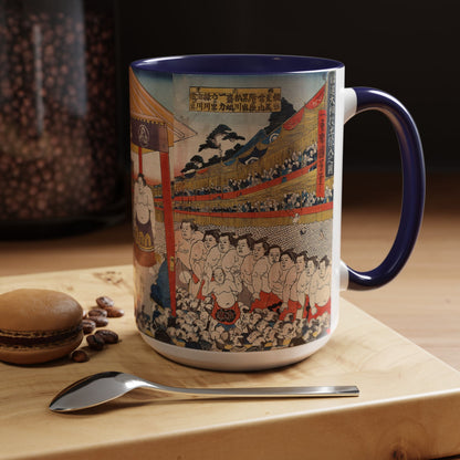 Vintage Sumo Ukiyo-e Accent Mug - Utagawa Kuniyoshi Japanese Art | RHC MU-NI Japan