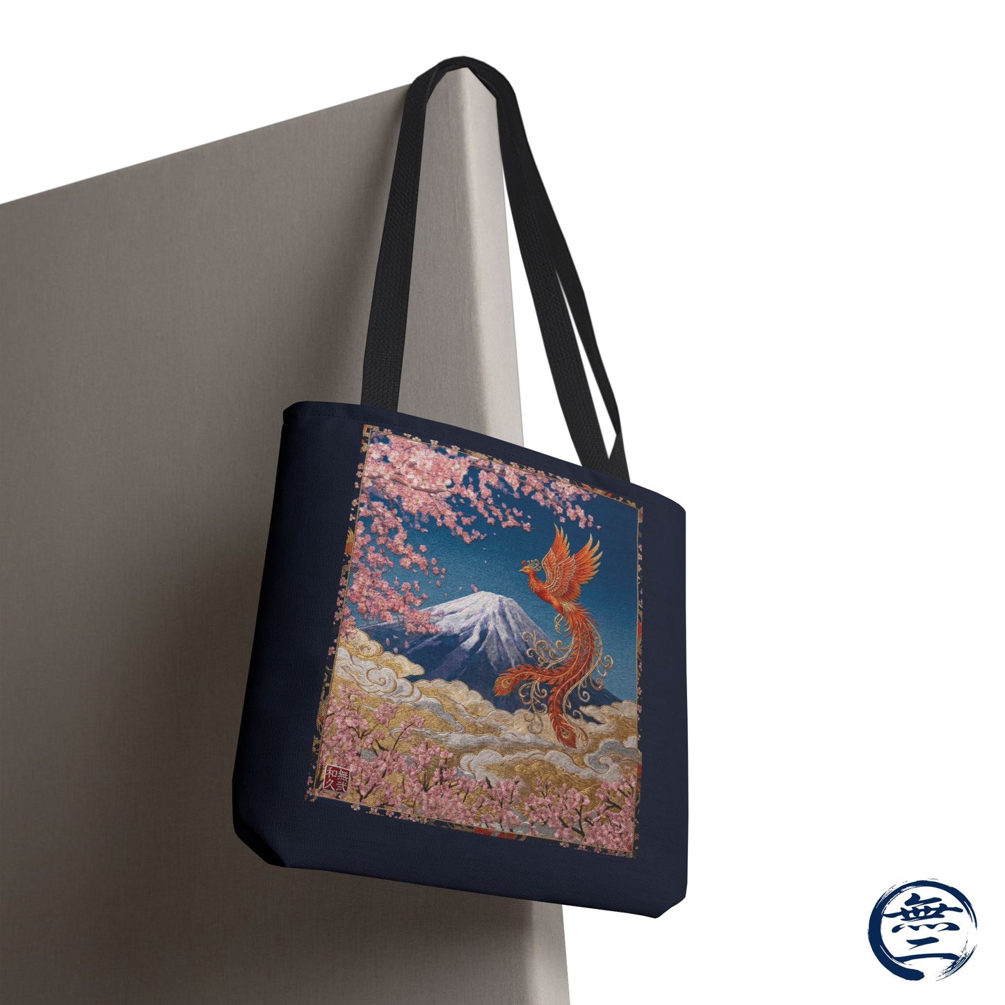 Japanese Phoenix Houou Mt Fuji Sakura Aop Tote Bag - Japandi Zen Aesthetic, Embroidery Texture Style, Mindfulness Gift HF3D | MU-NI Japan