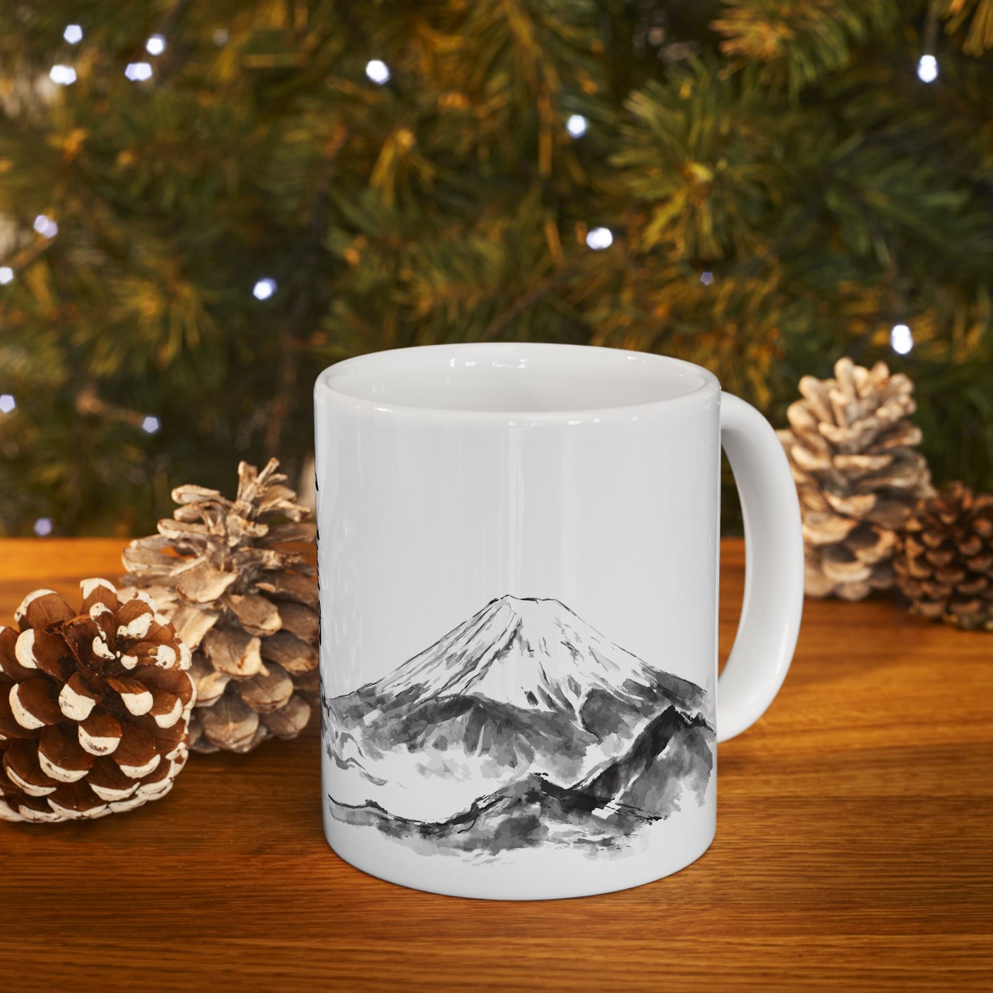 Rising Phoenix Houou over Mount Fuji Ceramic Mug - Japanese Sumi-e Zen Art Coffee Cup, Aesthetic Japandi Home Decor Gift HF1L | MU-NI Japan