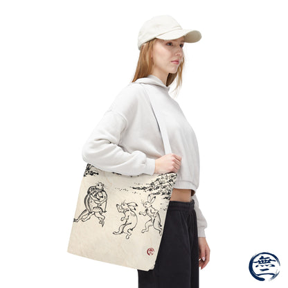 Choju Giga Tote Bag -WASHI- Japanese Frogs and Rabbits Vintage Scroll Art | MU-NI Japan
