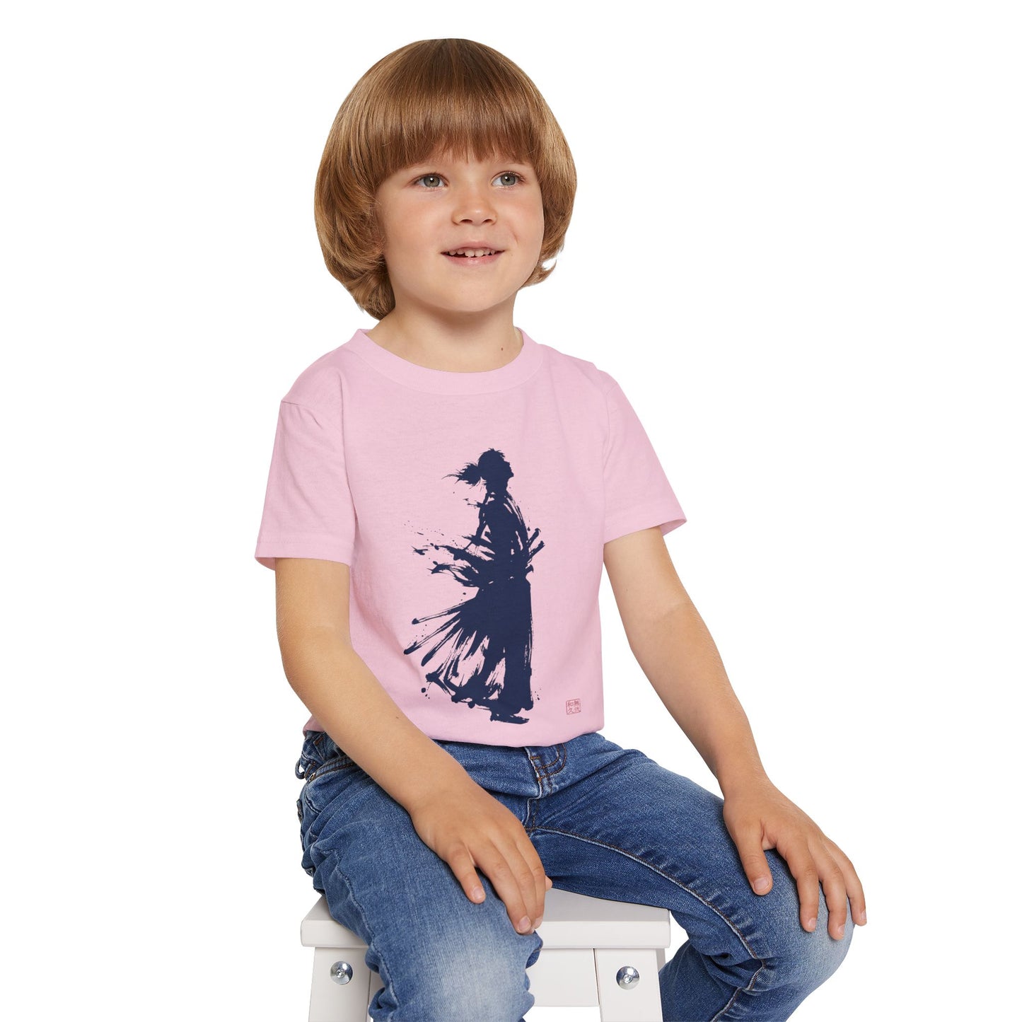 Samurai  Silhouette Toddler T-shirt | Zen Kids Fashion.Japanese Ink Art, "One and Only" Kanji Back Print, Bushido Style SR2R | MU-NI Japan
