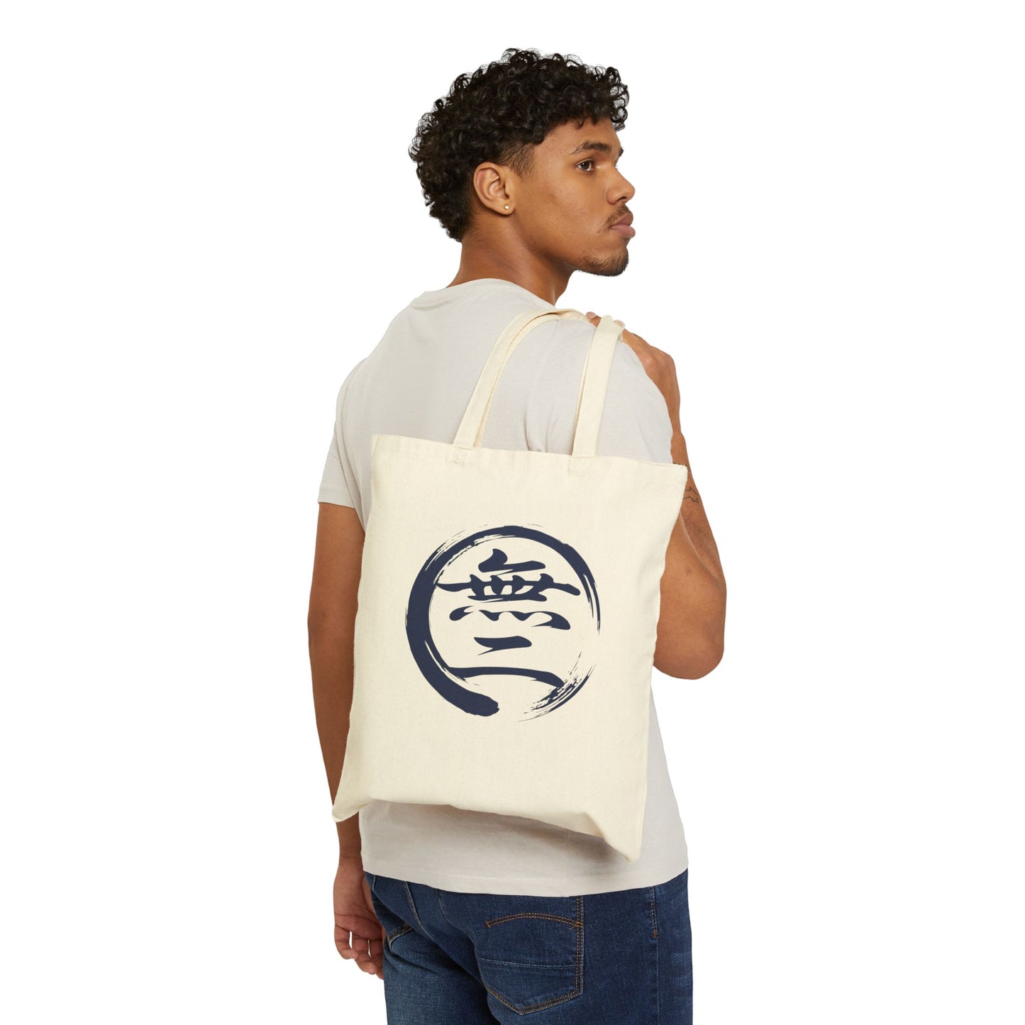 Minimalist Zen Art Heavyweight Cotton Canvas Tote Bag - Enso Circle and "Mu-Ni" (One and Only) Calligraphy ES1A  | MU-NI Japan