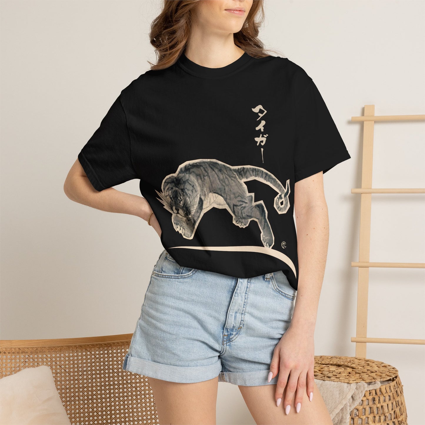 Tiger by Nagasawa Rosetsu Unisex T-Shirt Masterpiece Reimagined Sumi-e Art | MU-NI Japan