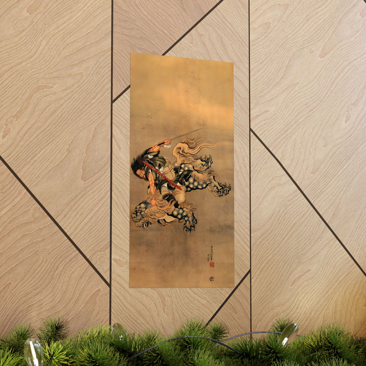 Hokusai Shoki Riding Shishi Lion Matte Vertical Poster - The Demon Queller Authentic Ukiyo-e Art Print | MU-NI Japan