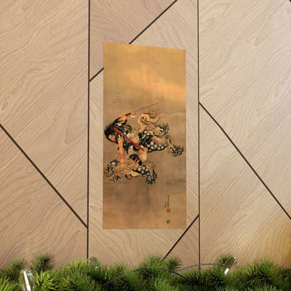 Hokusai Shoki Riding Shishi Lion Matte Vertical Poster - The Demon Queller Authentic Ukiyo-e Art Print | MU-NI Japan