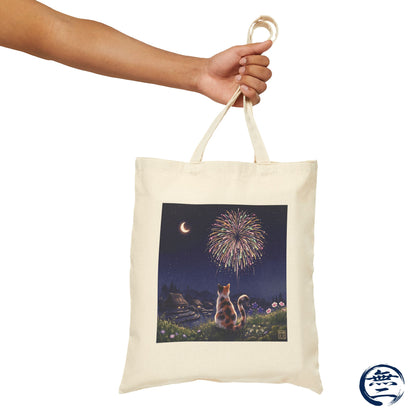Japanese Calico Cat Fireworks Canvas Tote Bag, Nostalgic Night Sky Summer  Heavy Cotton Shoulder Bag | MU-NI Japan