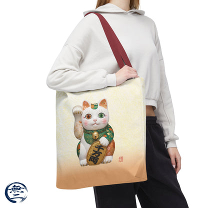 Shin-Maneki neko Modern Kimekomi Decor Style Tote Bag | Kawaii Odd-Eye & Smile Dual Design- Beckon Wealth and Prosperity MK2D | MU-NI Japan