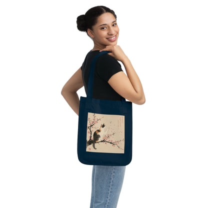 Japanese Calico Cat & Cherry Blossom "Sakura" Premium Organic Canvas Tote Bag | CC3B MU-NI Japan
