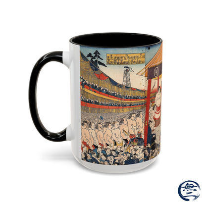 Vintage Sumo Ukiyo-e Accent Mug - Utagawa Kuniyoshi Japanese Art | RHC MU-NI Japan