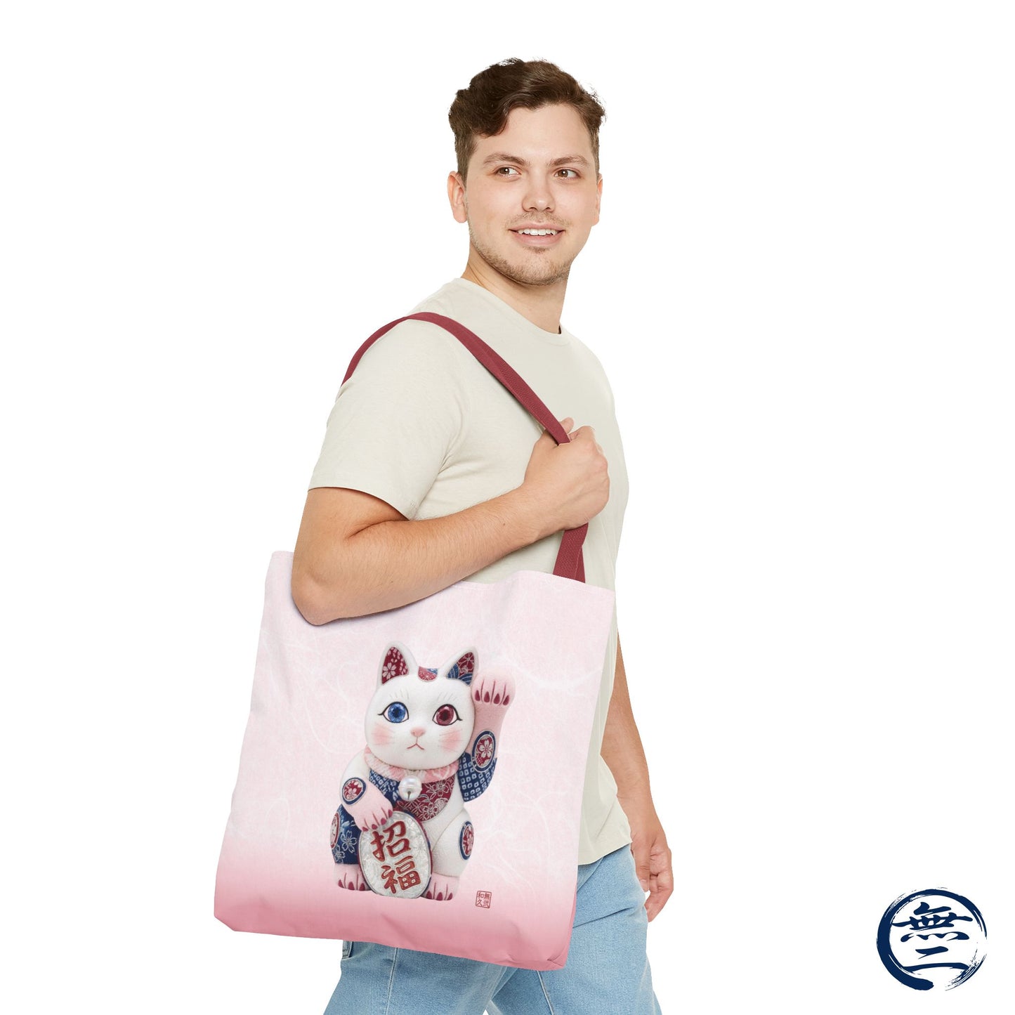 Shin-Maneki neko Modern Kimekomi Decor Style Tote Bag | Kawaii Odd-Eye & Smile Dual Design- Beckon Health and Happiness MS2D | MU-NI Japan