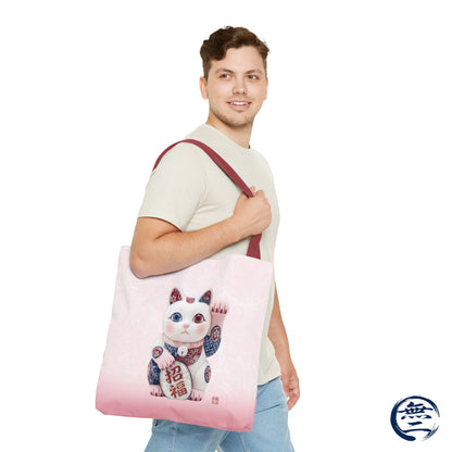 Shin-Maneki neko Modern Kimekomi Decor Style Tote Bag | Kawaii Odd-Eye & Smile Dual Design- Beckon Health and Happiness MS2D | MU-NI Japan