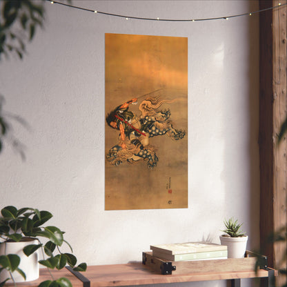 Hokusai Shoki Riding Shishi Lion Matte Vertical Poster - The Demon Queller Authentic Ukiyo-e Art Print | MU-NI Japan