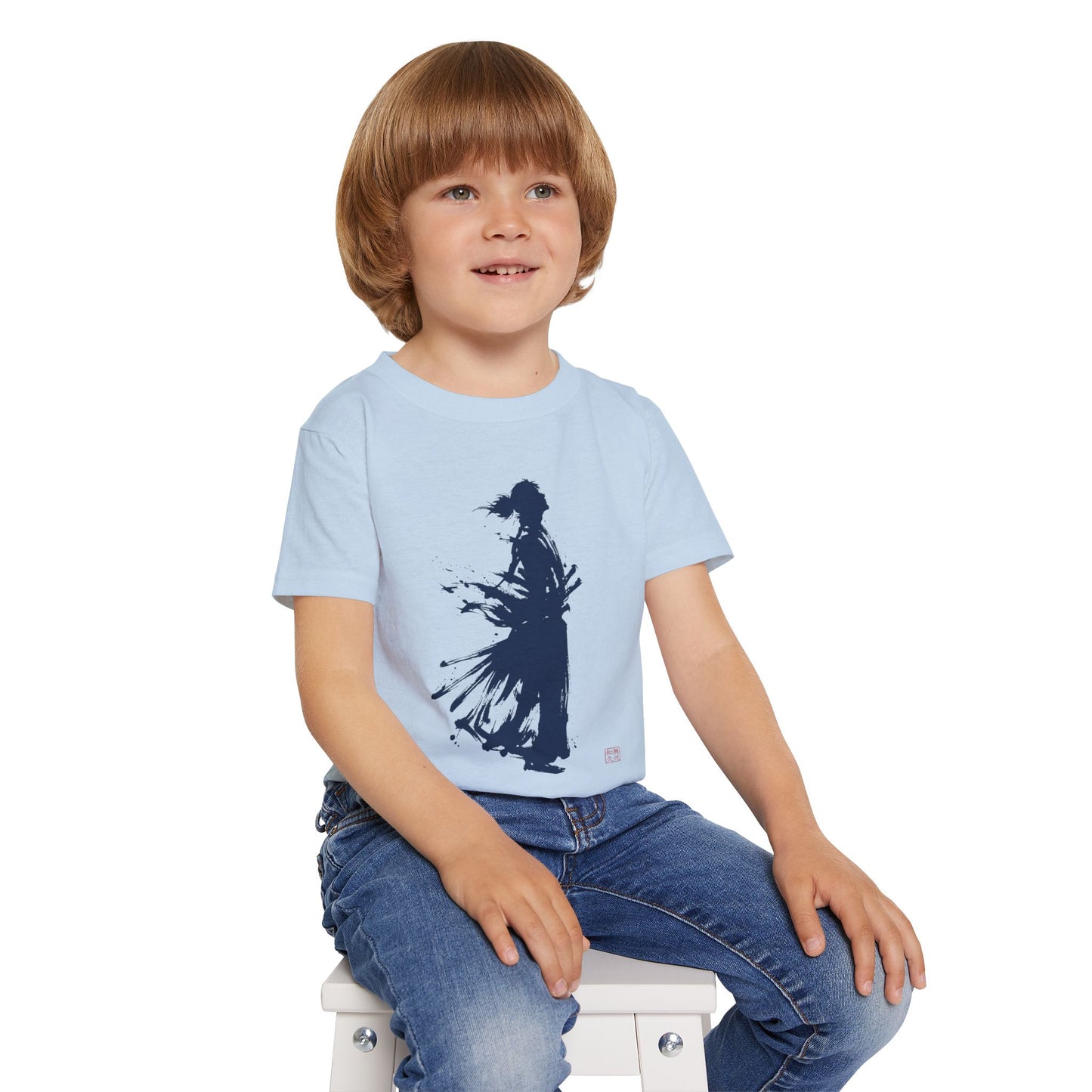 Samurai  Silhouette Toddler T-shirt | Zen Kids Fashion.Japanese Ink Art, "One and Only" Kanji Back Print, Bushido Style SR2R | MU-NI Japan