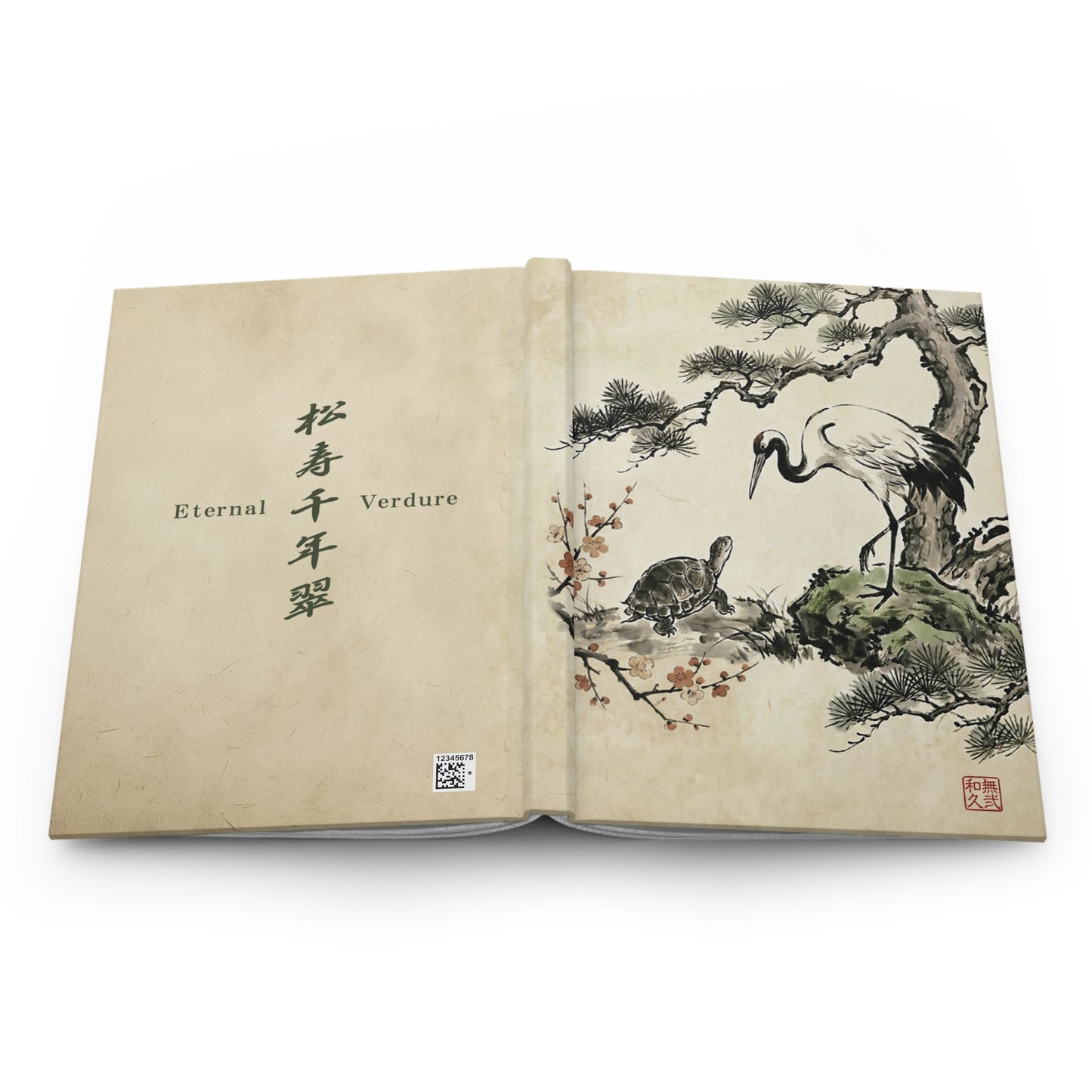 Japanese Crane and Turtle Hardcover Journal Matte - Sumi-e Style, Symbol of Longevity & Peace, Zen Wall Art for Home Decor CT3J | MU-NIJapan
