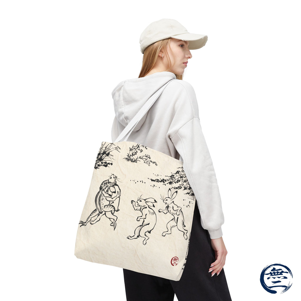 Choju Giga Tote Bag -WASHI- Japanese Frogs and Rabbits Vintage Scroll Art | MU-NI Japan