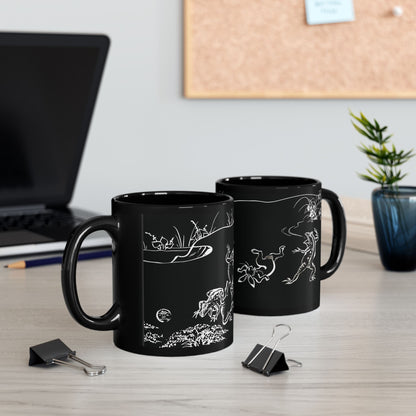 Choju-Giga Inverted Black Ceramic Mug Black Mug (11oz, 15oz), Japanese Antique Art Frog and Rabbit| RHC MU-NI Japan