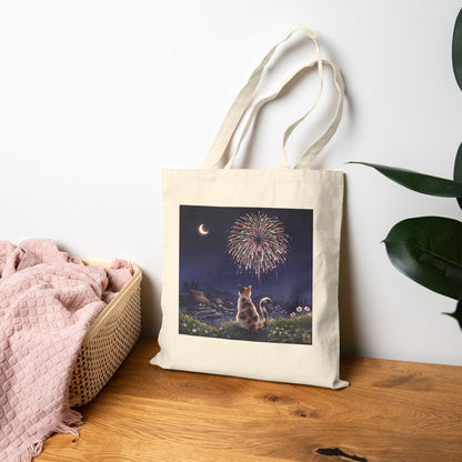 Japanese Calico Cat Fireworks Canvas Tote Bag, Nostalgic Night Sky Summer  Heavy Cotton Shoulder Bag | MU-NI Japan