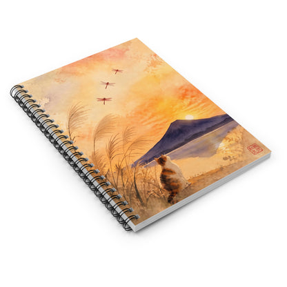 Japanese Calico Cat and Autumn Mount Fuji Sunset Spiral Notebook | MU-NI Japan