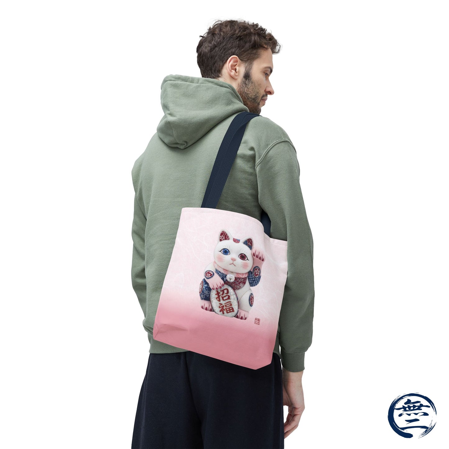 Shin-Maneki neko Modern Kimekomi Decor Style Tote Bag | Kawaii Odd-Eye & Smile Dual Design- Beckon Health and Happiness MS2D | MU-NI Japan