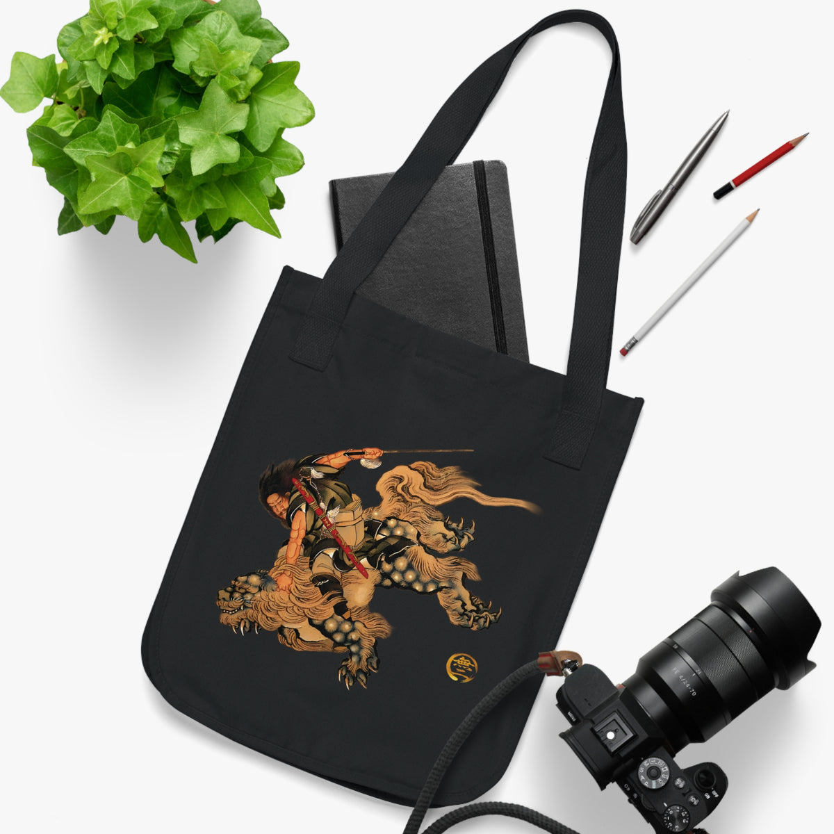 Hokusai Shoki Demon Queller Organic Canvas Tote Bag -  Japanese Ancient Hero Art Tote | MU-NI Japan