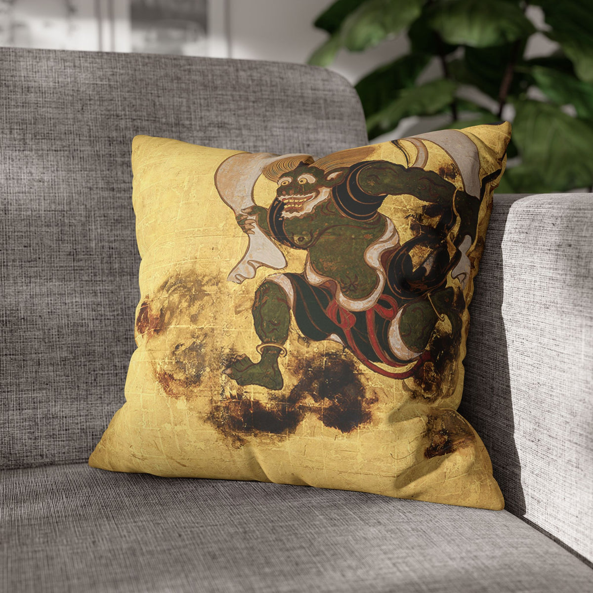 Tawaraya Sotatsu Fajin Raijin Faux Suede Pillow Case | RHC MU-NI Japan