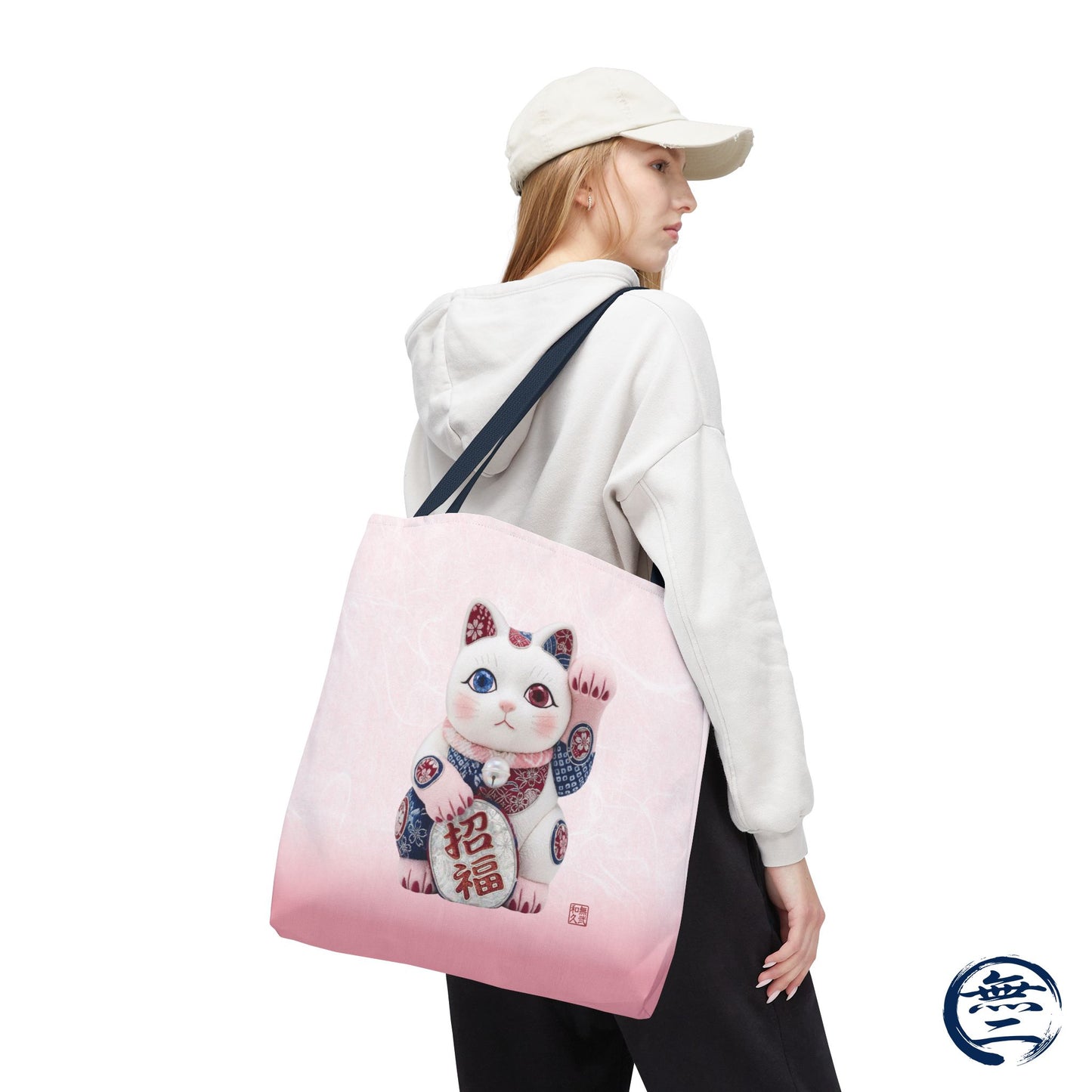 Shin-Maneki neko Modern Kimekomi Decor Style Tote Bag | Kawaii Odd-Eye & Smile Dual Design- Beckon Health and Happiness MS2D | MU-NI Japan