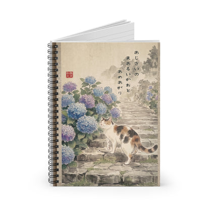 Calico Cat & Hydrangea Spiral Notebook - Japanese Beautiful Rainy Season Journal | CC3I MU-NI Japan