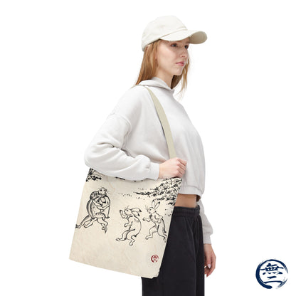 Choju Giga Tote Bag -WASHI- Japanese Frogs and Rabbits Vintage Scroll Art | MU-NI Japan
