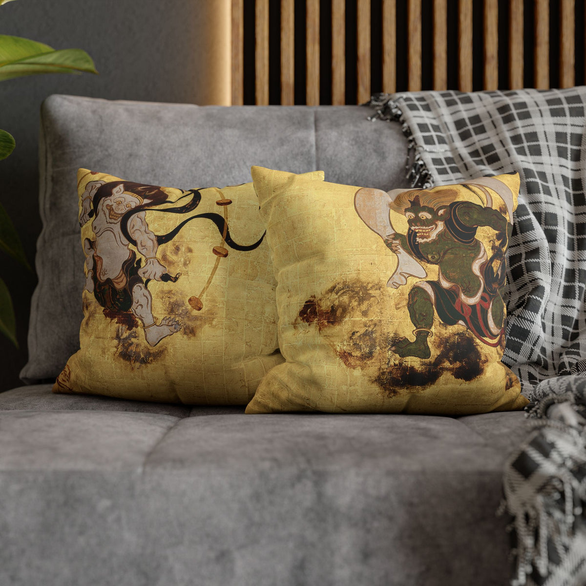Tawaraya Sotatsu Fajin Raijin Faux Suede Pillow Case | RHC MU-NI Japan